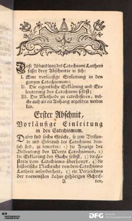 Erster Abschnit, Vorläufige Einleitung in den Catechismum.