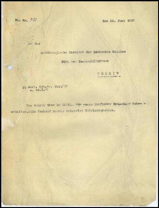 Schreiben (Durchschlag); W. Wrede an Büro der ZD (Empfangsbestätigung)