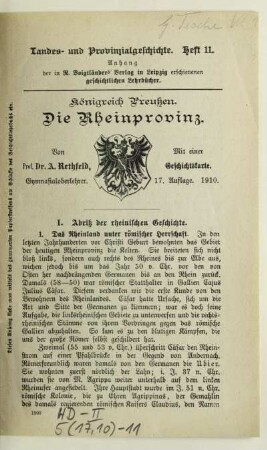 I. Abriß der rheinischen Geschichte