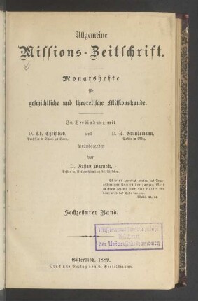 16.1889: Allgemeine Missions-Zeitschrift : Monatsh. für geschichtl. u. theoret. Missionskunde