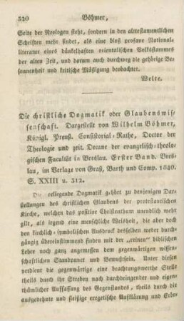 320-334 [Rezension] Böhmer, Wilhelm, Die christliche Dogmatik oder Glaubenswissenschaft