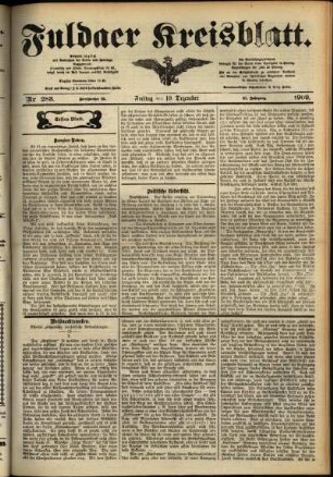Erste Ausgabe vom Freitag, den 10. Dezember 1909.