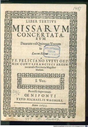 LIBER TERTIVS MISSARVM CONCERTATARVM Duarum vel Quinque Vocum