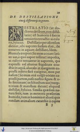 De destillatione eiusque, differentijs in genere.