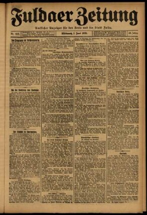Erste Ausgabe vom Mittwoch, den 01. Juni 1921.