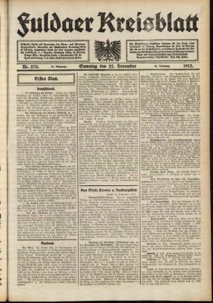 Erste Ausgabe vom Samstag, den 22. November 1913.