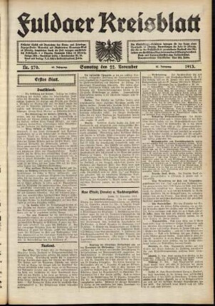 Erste Ausgabe vom Samstag, den 22. November 1913.
