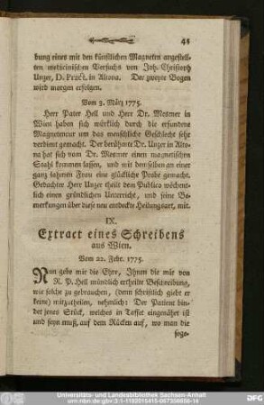 IX. Extract eines Schreibens aus Wien. Vom 22. Febr. 1775.