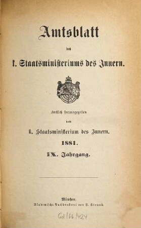 Amtsblatt des Königlichen Staatsministeriums des Innern. 9. 1881