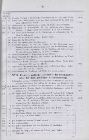 XVII. Fessler's kritische Geschichte der Freimaurerei nebst der dazu gehörigen Actensammlung.