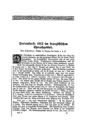 Ferienkurse 1912 im französischen Sprachgebiet