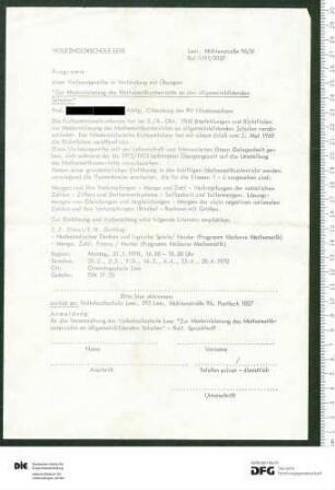 Beilage zum Programm 1. Semester 1970