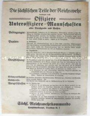 Flugblatt des Sächsischen Reichswehrkommandos zur Anwerbung von Soldaten