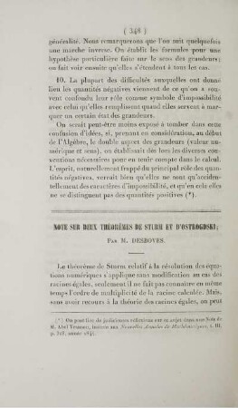Note sur deux théorèmes de Sturm et d'Ostrogdski.
