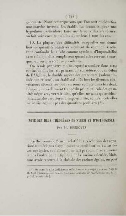 Note sur deux théorèmes de Sturm et d'Ostrogdski.