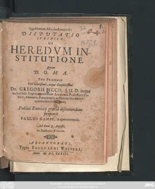 Disputatio Iuridica De Heredum Institutione