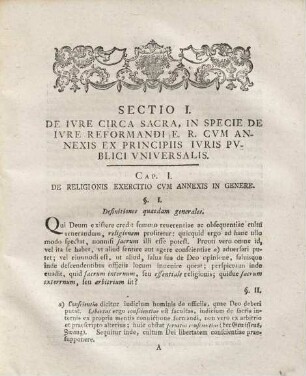 De Ivre Circa Sacra, In Specie De Ivre Reformandi Exercitivm Religionis : Cvm Annexis, Qvod Imperatori Statibvsqve S. R. I. Competit ; Pars Prior Et Generalis ; Dissertatio Inavgvralis