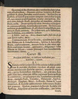 Caput III. Praecipuas doctrinas, ex instituta tractatione promanantes, exponit.