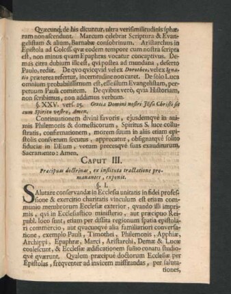 Caput III. Praecipuas doctrinas, ex instituta tractatione promanantes, exponit.