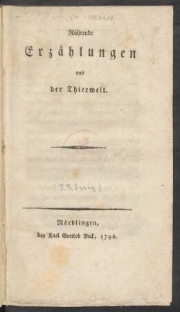 Rührende Erzählungen aus der Thierwelt