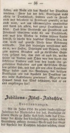 Jubiläums-Ablaß-Andachten. Vorerinnerungen.