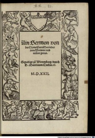 Ain Sermon von der Hymelfart Marie der junckfrawen und muter gotes : Gepredigt zu Wittemberg