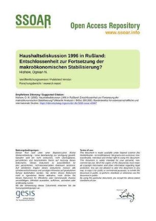 Haushaltsdiskussion 1996 in Rußland: Entschlossenheit zur Fortsetzung der makroökonomischen Stabilisierung?