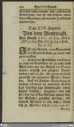 Das XVII. Capitel Von dem Abendmahl. Aus Matth. XXVI. 26. seqq. Marc. XIV. 22. seq. Luc. XII. 19. seq. I. Cor. XI. 23. seq.