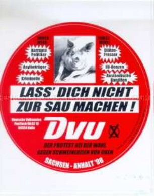 Aufkleber der DVU zur Landtagswahl in Sachsen-Anhalt 1998