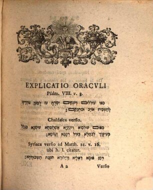 Explicatio Oracvli Psalm. VIII. v. 3.