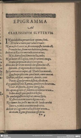 Epigramma Ad Clarissimum Sluterum