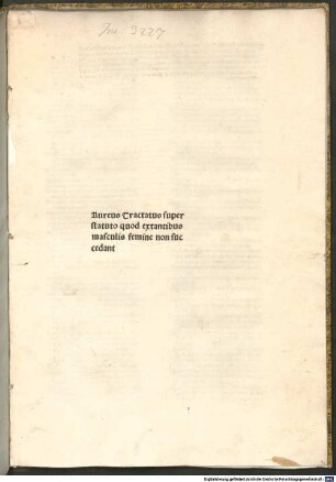 Tractatus super statuto quod exstantibus masculis feminae non succedant