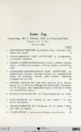 Erster Tag: Donnerstag, den 4. Februar 1932, im Franz-Josef-Saal, Beginn um 3 Uhr (Nr. 1-320)