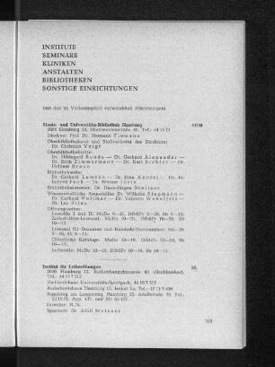 Institute. Seminare. Kliniken. Anstalten. Bibliotheken. Sonstige Einrichtungen