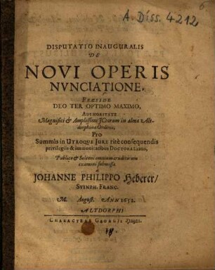 Disputatio Inauguralis De Novi Operis Nunciatione