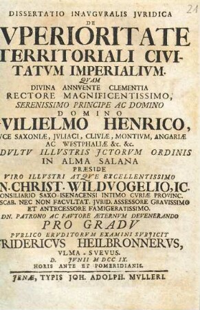 Dissertatio Inavgvralis Jvridica De Svperioritate Territoriali Civitatvm Imperialivm