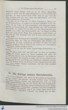 G. Die Erfolge meiner Betriebsweise.