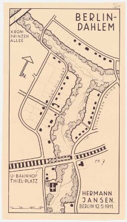 Parkanlage zwischen U-Bahnhof Thielplatz und Grunewald, Berlin-Dahlem: Lageplan 1:2000 (von Inv.Nr. 21925) (Inv.Nr. 21926-28 identisch)