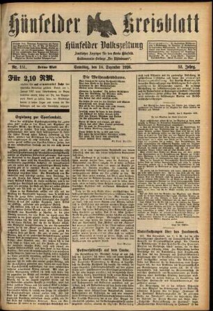 Dritte Ausgabe vom Samstag, den 18. Dezember 1926.