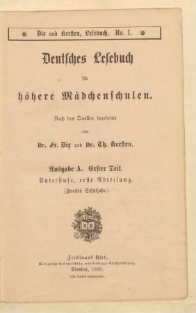 Teil 1 = Unterstufe, erste Abteilung (2. Schuljahr), [Schülerband]: [Teil 1 = Unterstufe, erste Abteilung (2. Schuljahr), [Schülerband]]