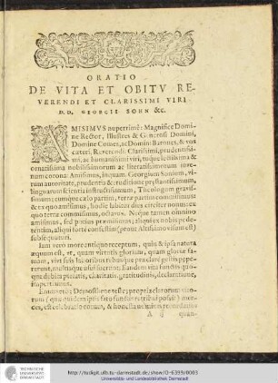 Oratio de vita et obitu reverendi et clarissimi viri d.d. georgii sohn &c.