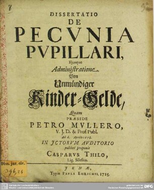 Dissertatio De Pecvnia Pvpillari Eiusque Administratione ...
