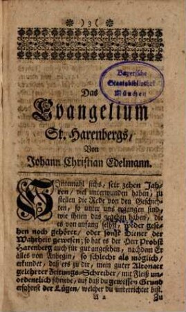 Das Evangelium St. Harenbergs