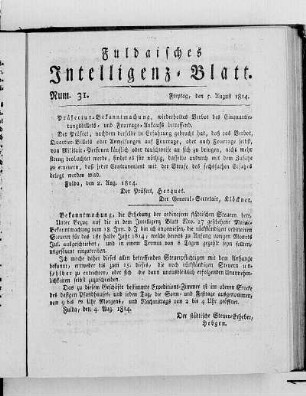 Num. 31, Ausgabe vom 5. August 1814