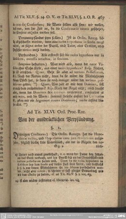 Ad. Tit. XLVI. Ord. Proc. Rec. Von der ausdrücklichen Verpfändung