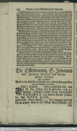 Die Offenbarung S. Johannis des (Heiligen Apostels und Evangelisten) Theologi, also genennet, Weil er die Gottheit Christi vor andern Evangelisten am herrlichsten bewiesen