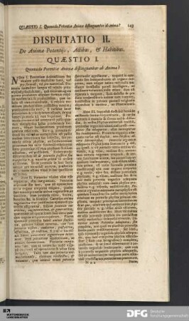 Disputatio II. De Animæ Potentijs, Actibus, & Habitibus.