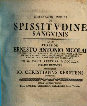 Diss. med. de spissitudine sanguinis