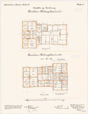 Feldartilleriekaserne, Halle/Saale: Familienwohnhaus I: Grundriss 1. und 2. Obergeschoss 1:100
