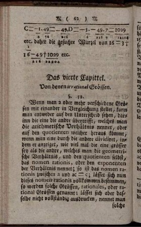 Das vierte Capittel. Von denen irrational Grössen.